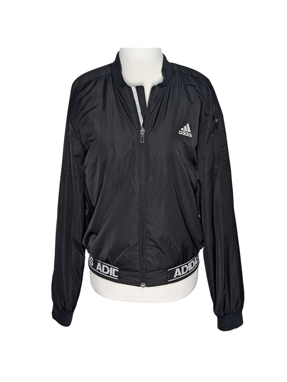 Adidas Sport ID Black Plush Lined Full Zip Bomber Jacket Juniors Size Medium
